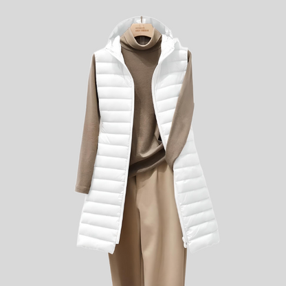 Veste femme mode Longue doudoune sans manches à fermeture éclair