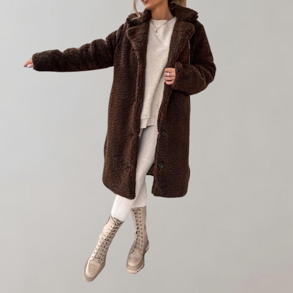 Manteau long femme élégant en teddy