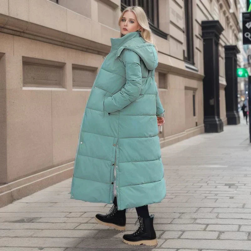 Long Manteau d'Hiver Élégant Noir pour Femme