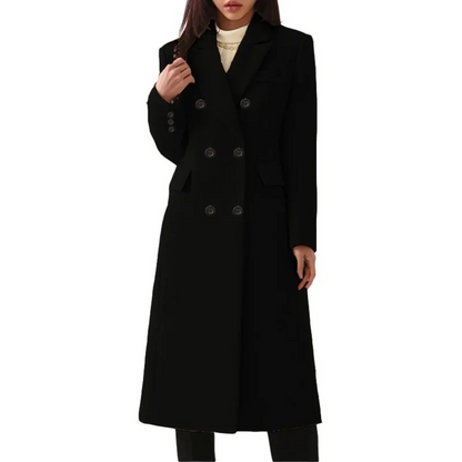Manteau long d'hiver élégant pour femme, en laine, double col