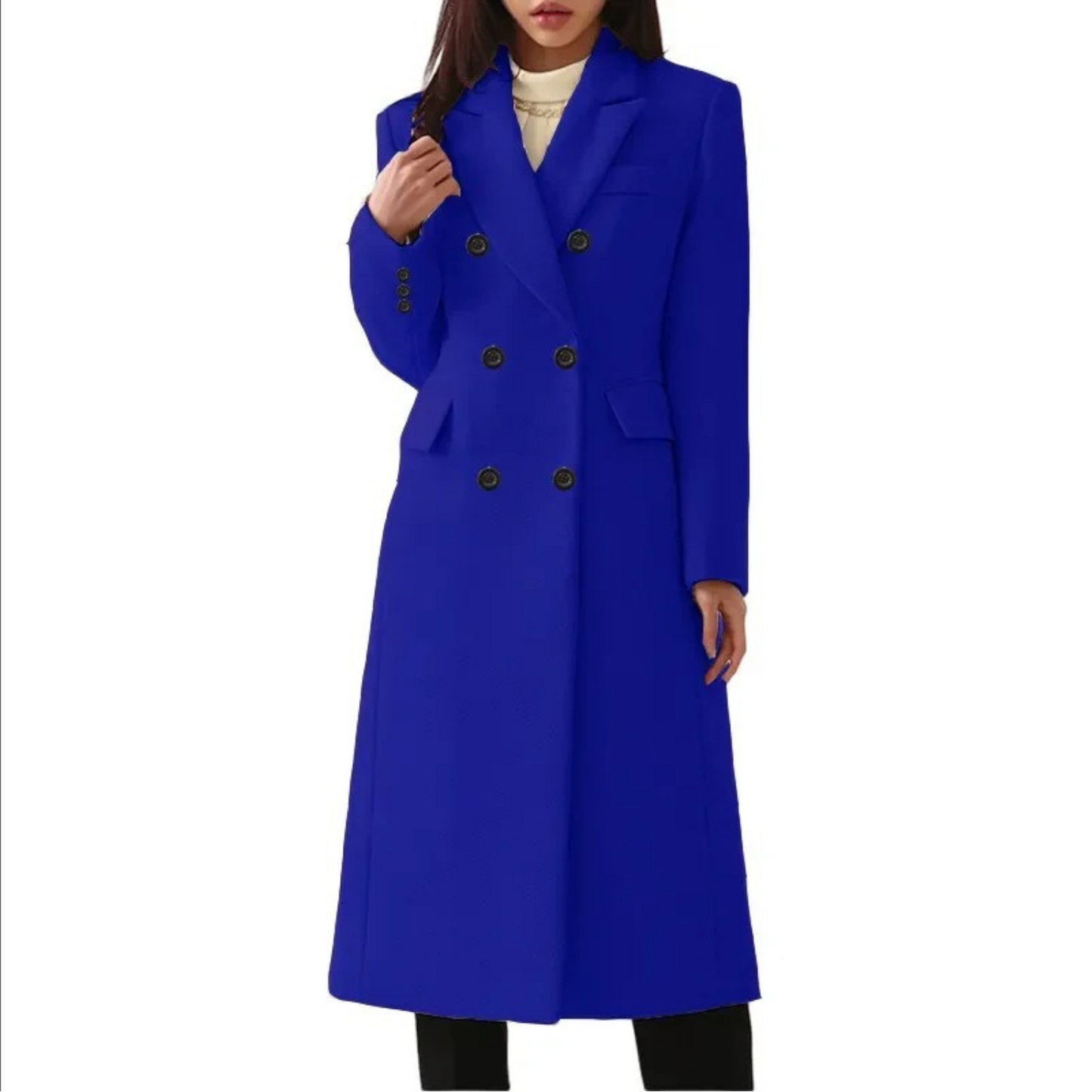 Manteau long d'hiver élégant pour femme, en laine, double col