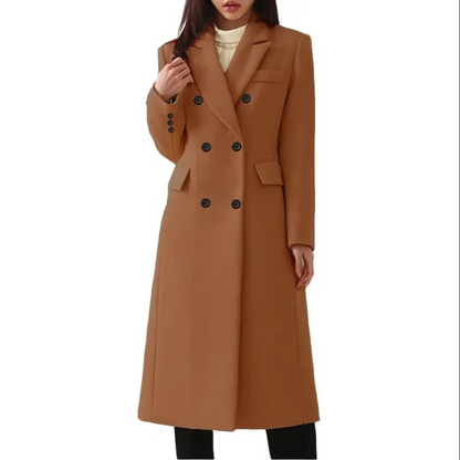 Manteau long d'hiver élégant pour femme, en laine, double col