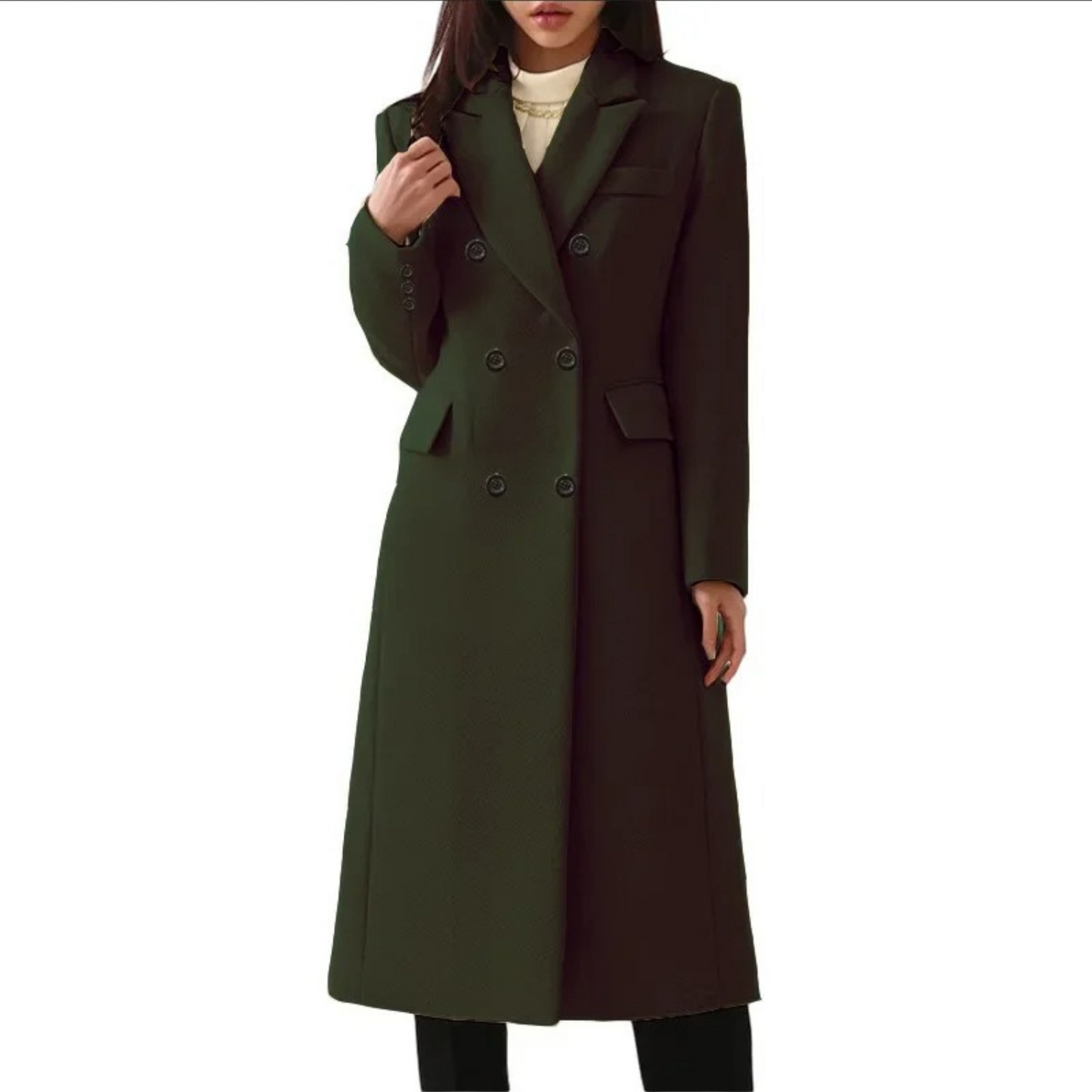 Manteau long d'hiver élégant pour femme, en laine, double col