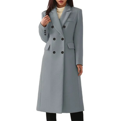 Manteau long d'hiver élégant pour femme, en laine, double col
