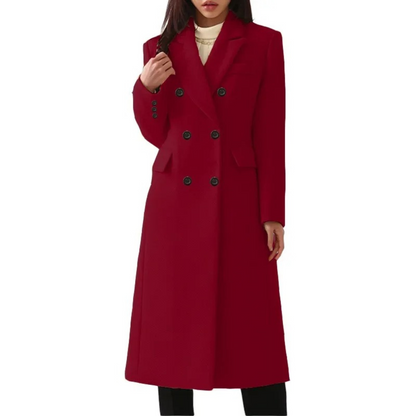 Manteau long d'hiver élégant pour femme, en laine, double col