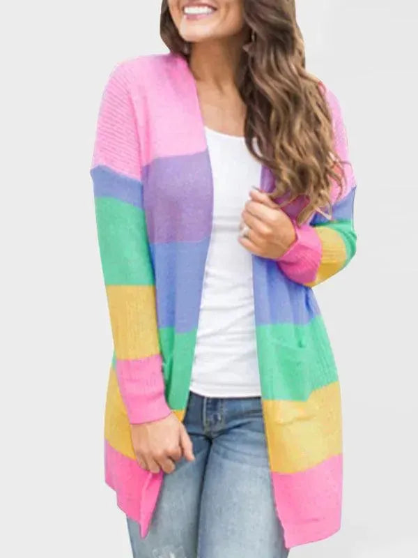 Farbenfrohe Strickjacke mit Kontraststreifen - IdealeKleiden