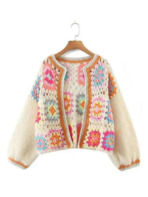 Femmes Cardigan Élégant en Tricot au Crochet