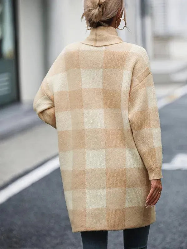 Modische Strickjacke Karomuster Frauenpullover - IdealeKleiden