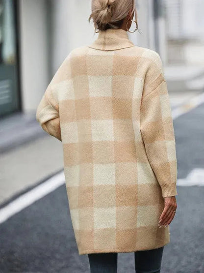 Modische Strickjacke Karomuster Frauenpullover - IdealeKleiden