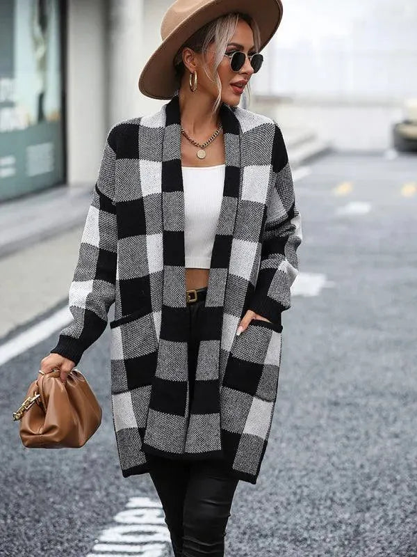 Cardigan élégant à carreaux pour femmes