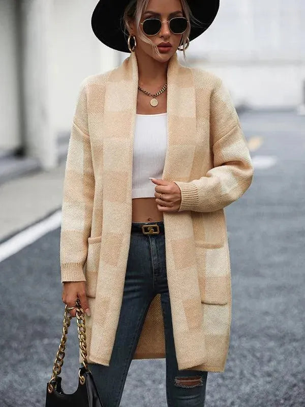 Cardigan élégant à carreaux pour femmes