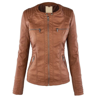 Élégant blouson en cuir pour femme avec capuche