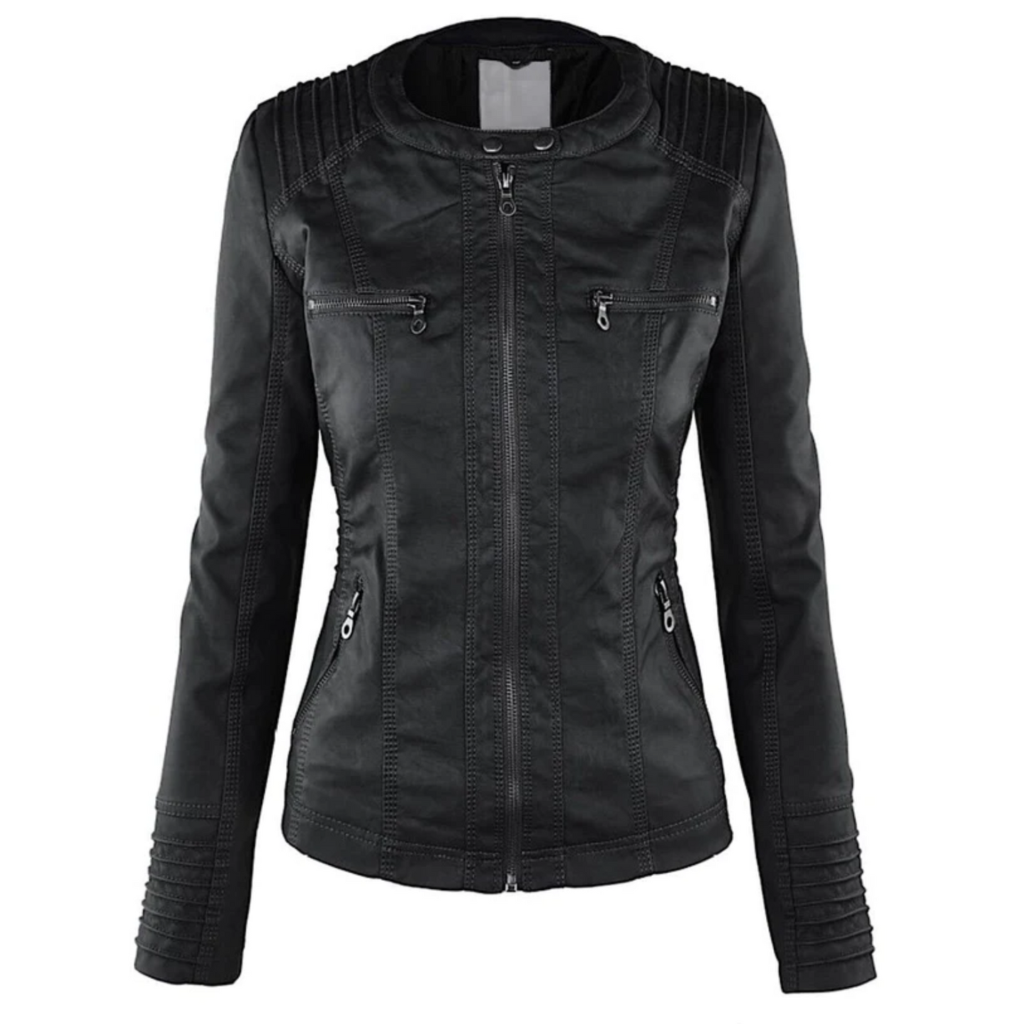 Élégant blouson en cuir pour femme avec capuche
