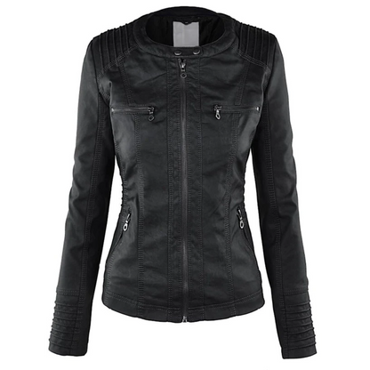 Élégant blouson en cuir pour femme avec capuche