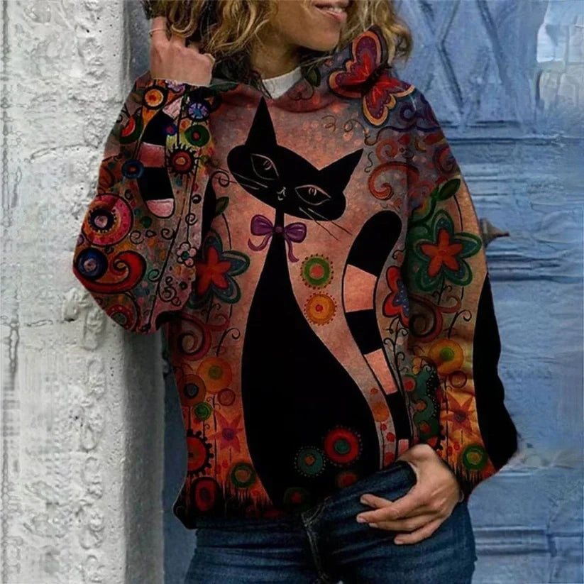 Kapuzenpullover Katzenmuster Elegant - IdealeKleiden