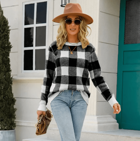 Gilet tricoté à carreaux pour femmes