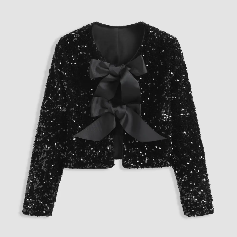 Blazer élégant à paillettes avec nœud