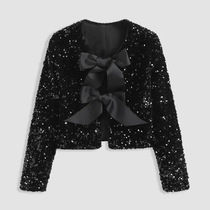 Blazer élégant à paillettes avec nœud