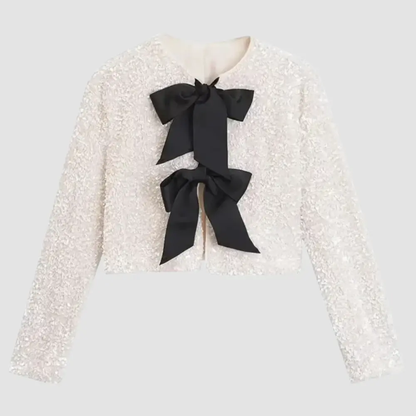 Blazer élégant à paillettes avec nœud
