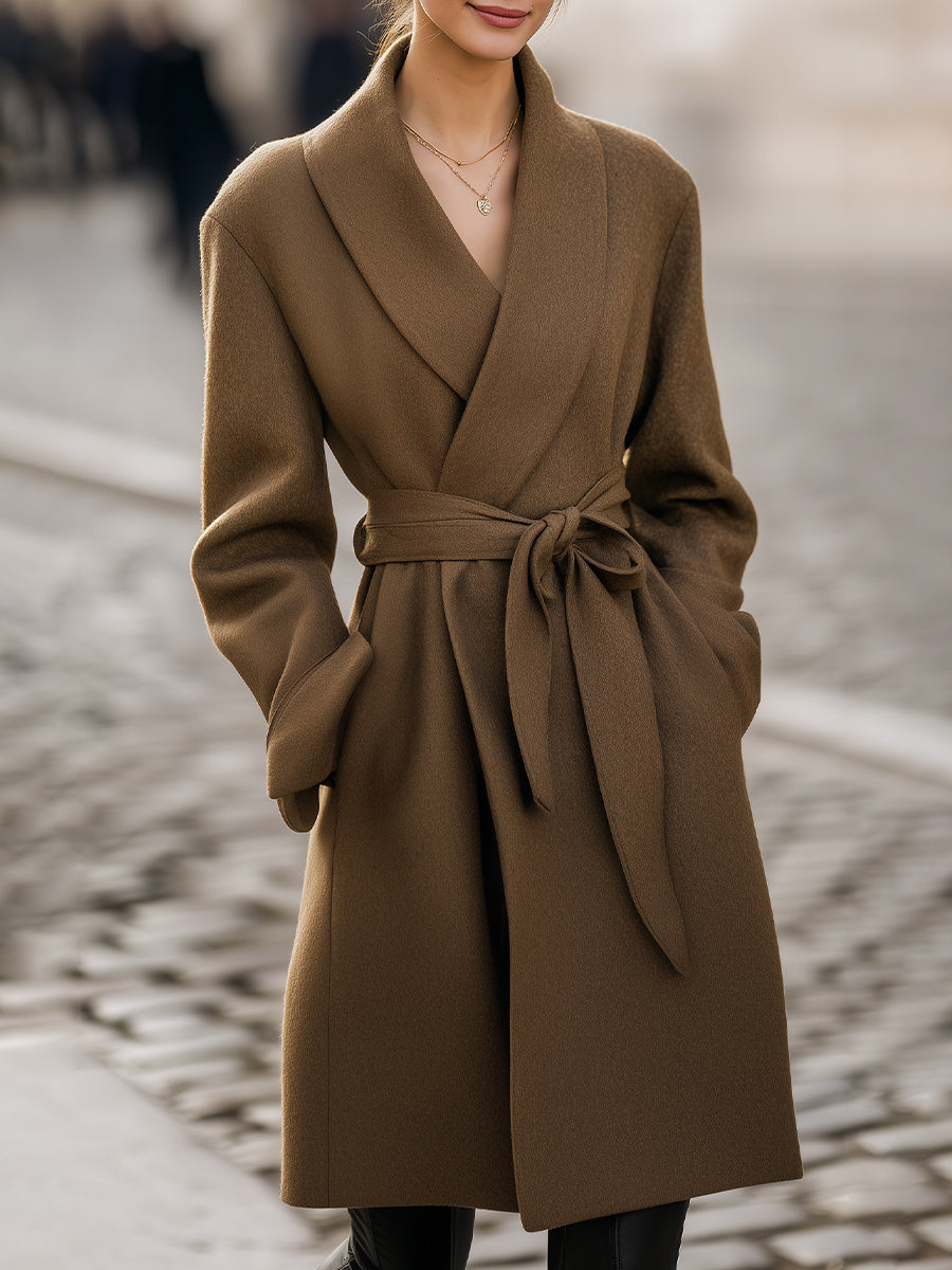 Manteau long d'hiver pour femme élégant avec ceinture