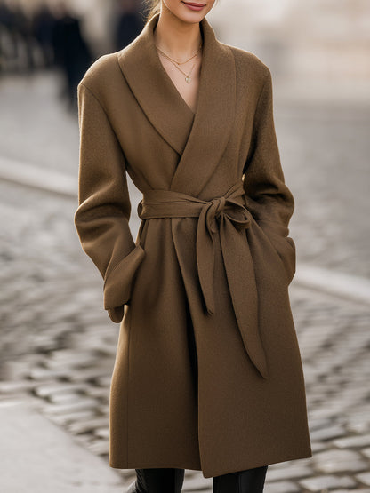 Manteau long d'hiver pour femme élégant avec ceinture