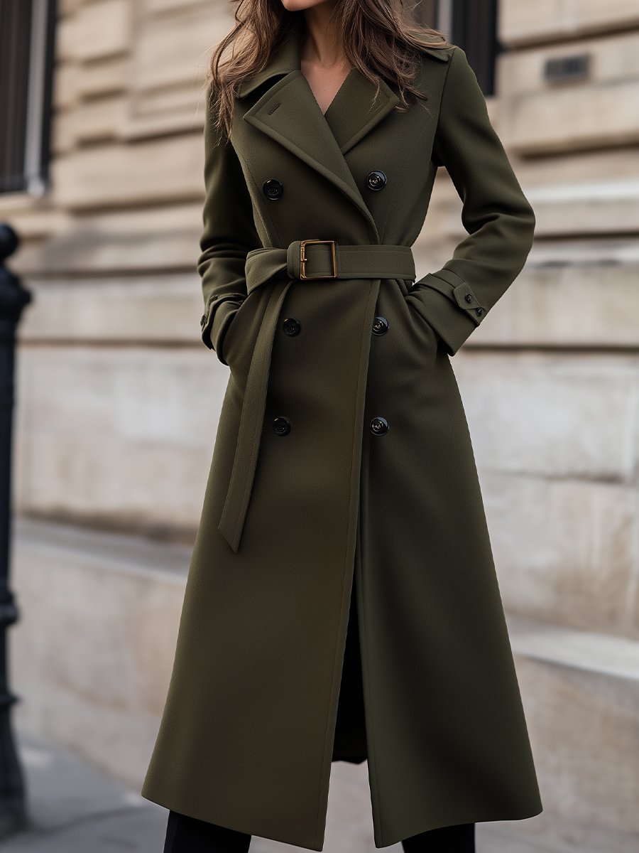 Manteau long d'hiver pour femmes, style col tunisien