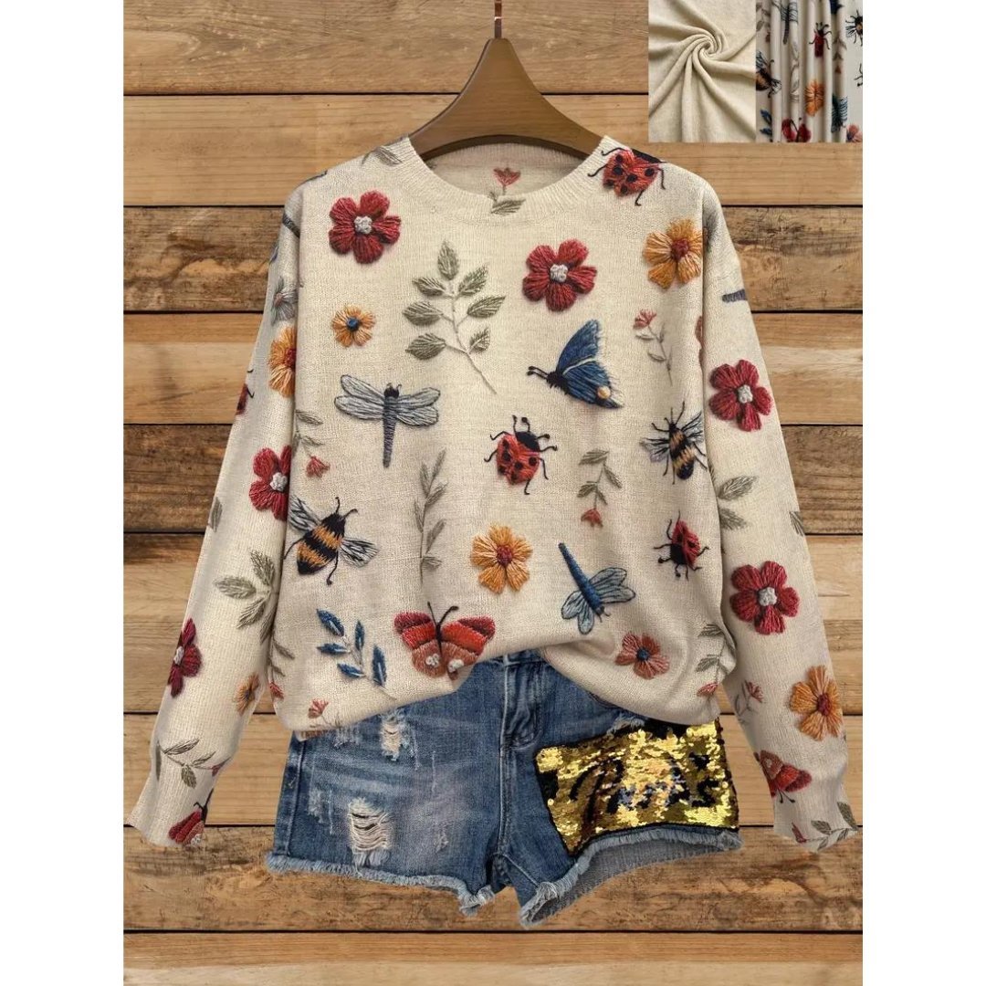 Pull à col roulé à motif floral pour femmes