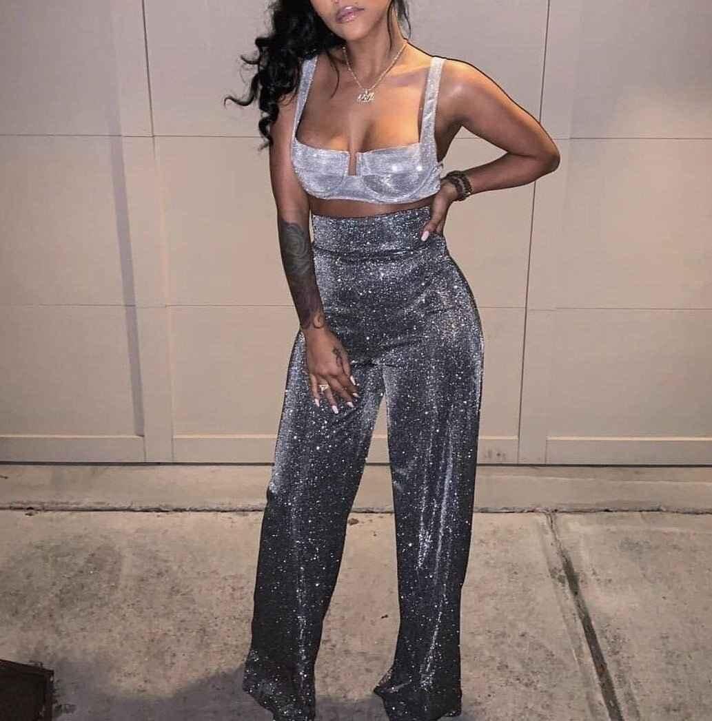 Pantalon patte d'éléphant à paillettes taille haute PartyOutlet