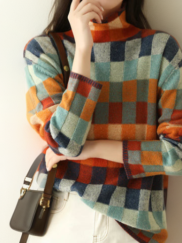 Eleganter Karierter Damenpullover Luxus Qualität - IdealeKleiden