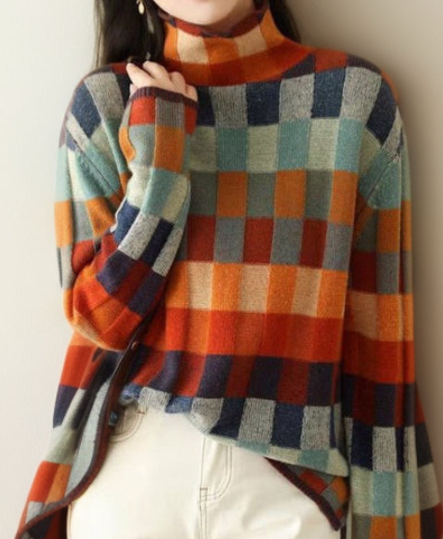 Pull élégant à carreaux pour femme Qualité Luxe