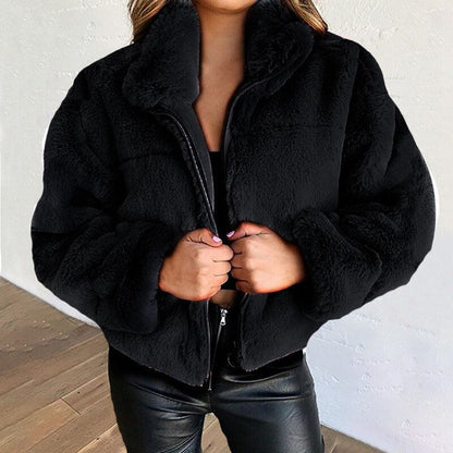 Manteau de luxe en fausse fourrure pour femme, veste d'hiver élégante