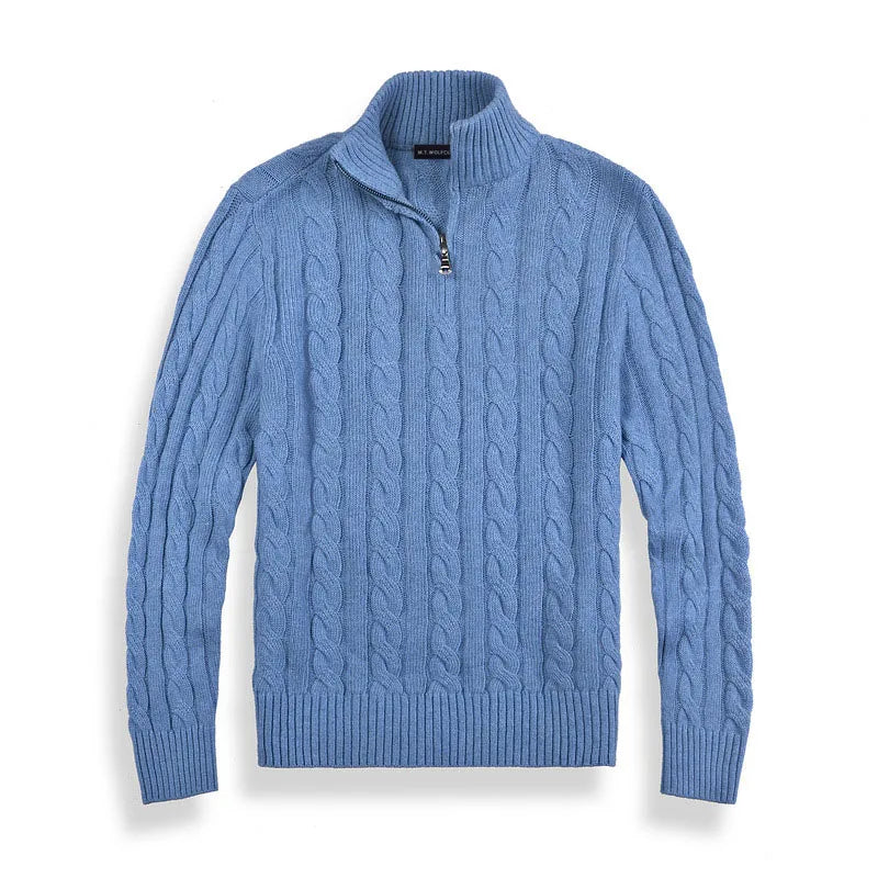 Pull pour homme en maille torsadée avec demi-zip