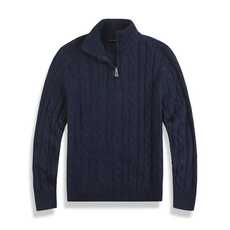 Pull pour homme en maille torsadée avec demi-zip