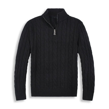 Pull pour homme en maille torsadée avec demi-zip