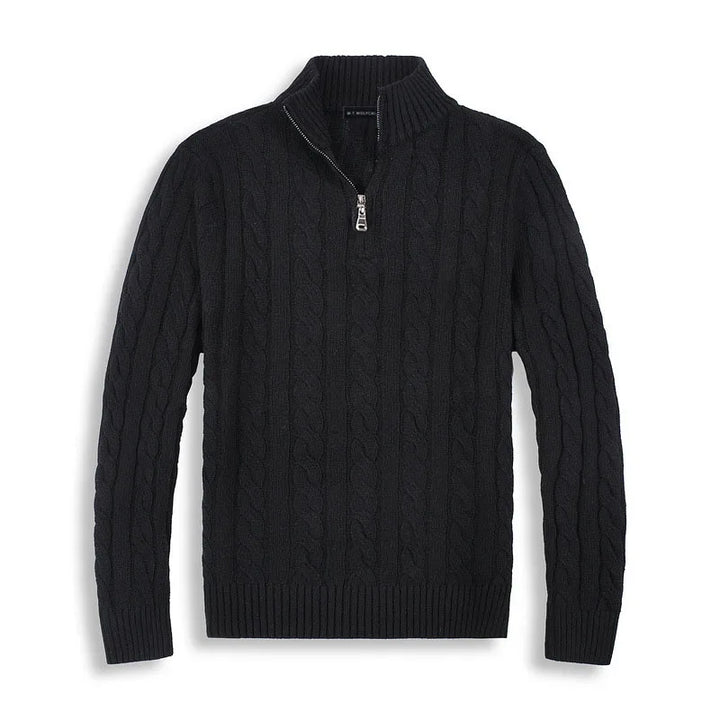 Pull pour homme en maille torsadée avec demi-zip