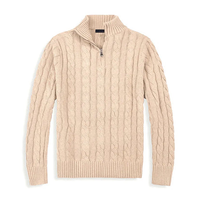 Pull pour homme en maille torsadée avec demi-zip