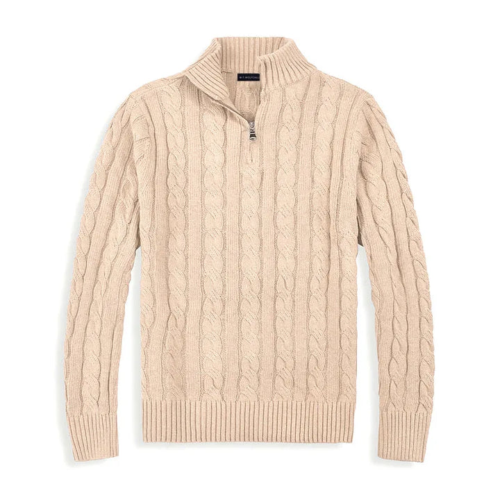 Pull pour homme en maille torsadée avec demi-zip
