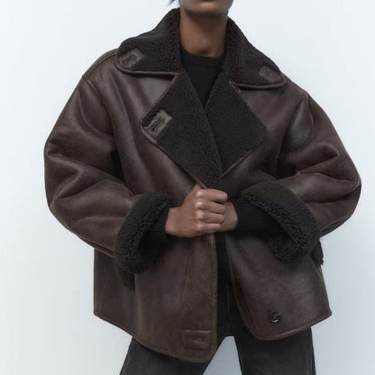 Grande veste aviateur en peau de mouton grande taille classique