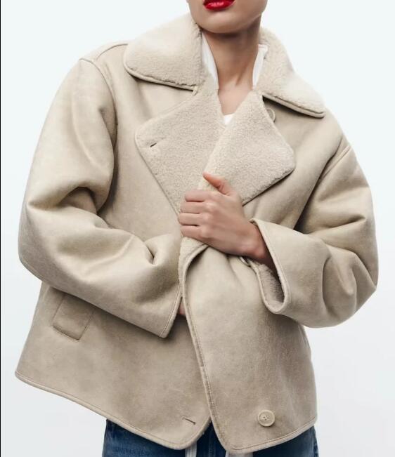 Grande veste aviateur en peau de mouton grande taille classique