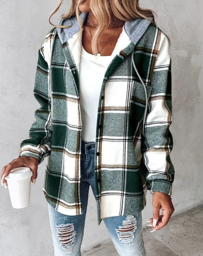 Karierte Winterjacke Damen Kapuze Warm - IdealeKleiden