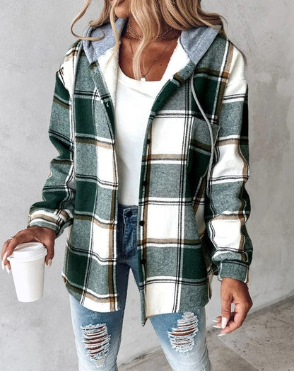 Karierte Winterjacke Damen Kapuze Warm - IdealeKleiden