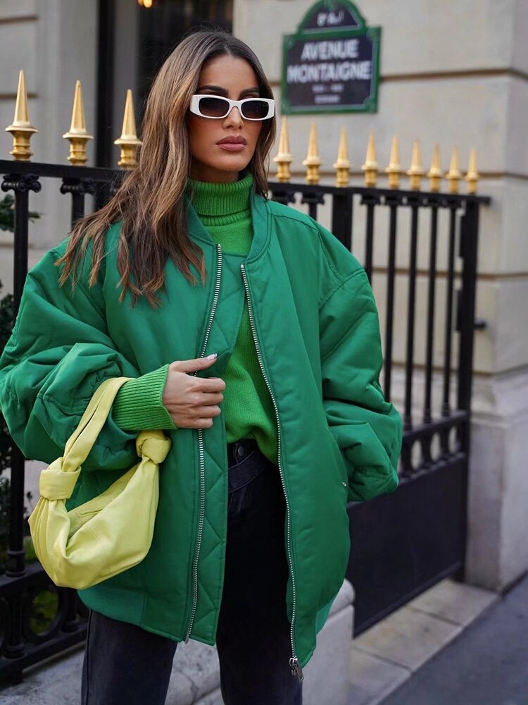 Damen Oversized Bomberjacke Großzügig - IdealeKleiden