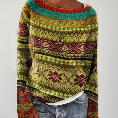 Stylischer Winterpullover mit Blumenmuster - IdealeKleiden