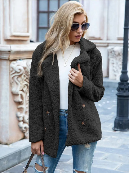 Manteau Teddy Femme Bouton Élégant