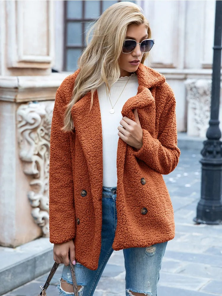 Manteau Teddy Femme Bouton Élégant