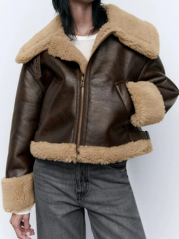 Blouson en cuir chaud élégant pour femme