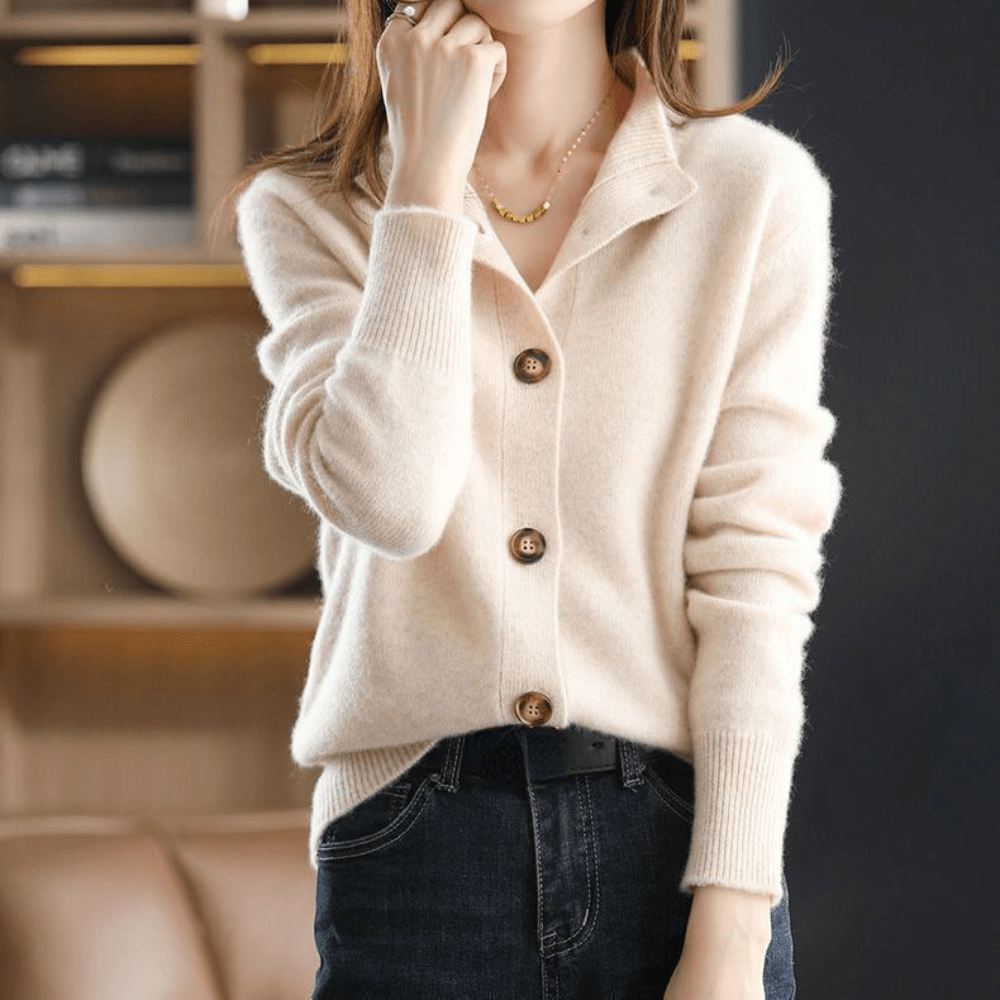Cardigan chaud femme mélange de laine boutons confortable