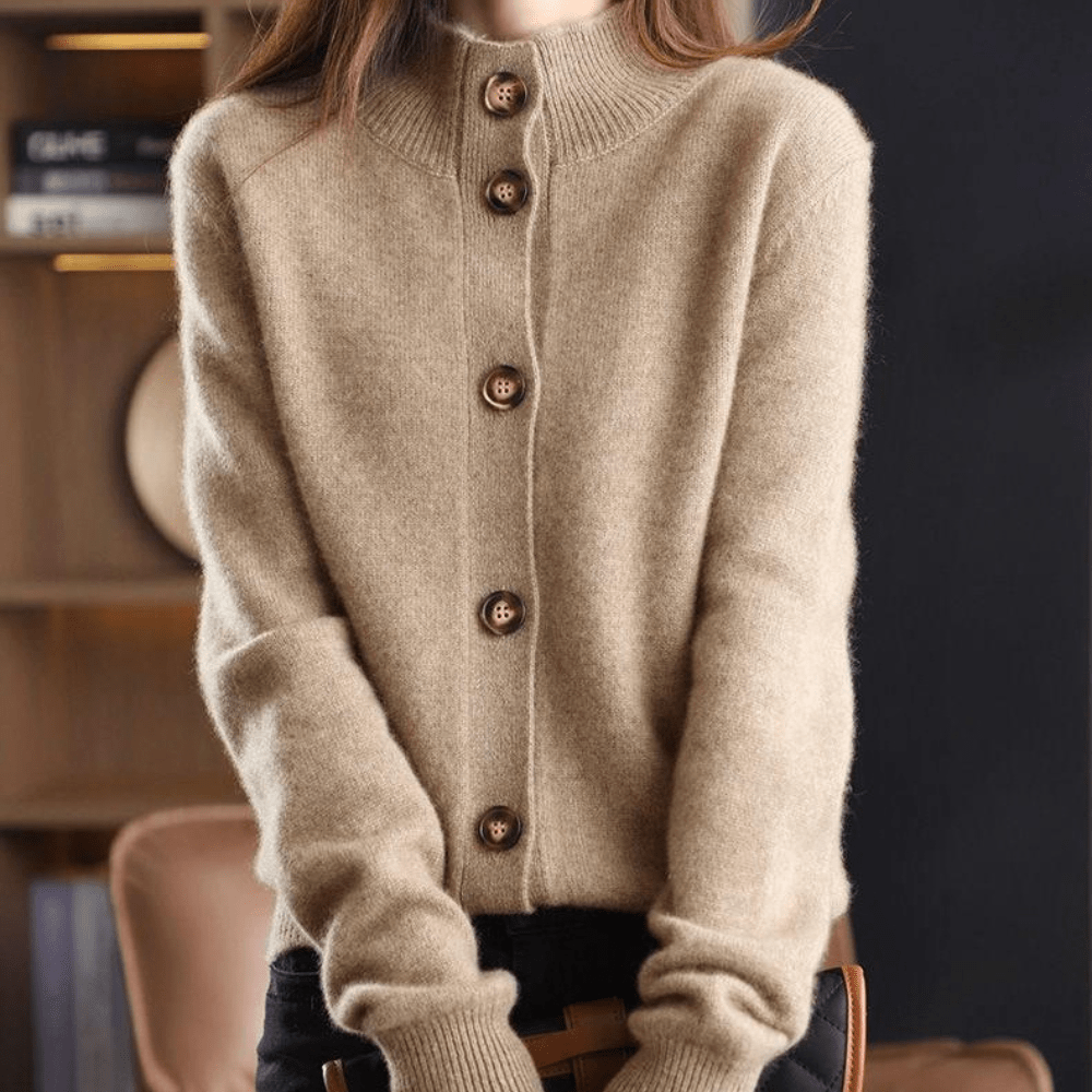 Warme Cardigan Damen Wollmischung Knöpfe Bequem - IdealeKleiden