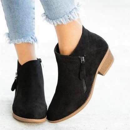 Bottes en cuir pour femme Fermeture éclair Élégantes Noir