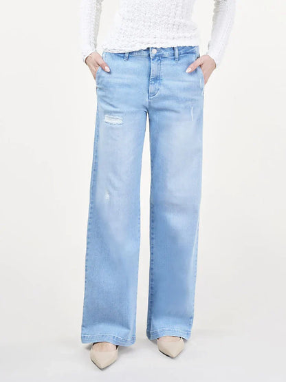 Jean ample femme bleu ensoleillé déchiré